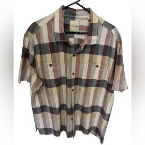 Tommy Bahama Brown and Cream Casual Button Down Shirt size xx large silk blend